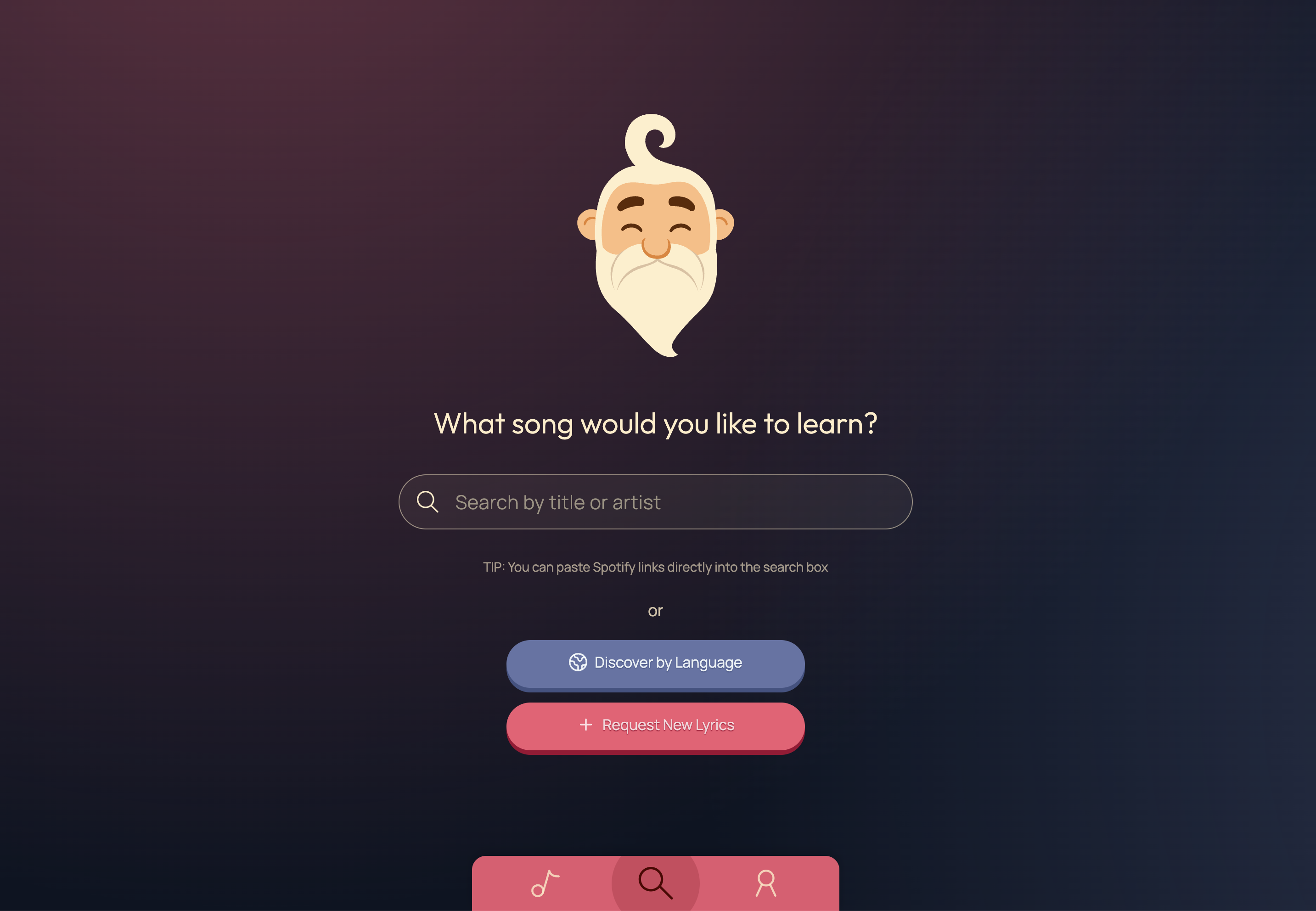 SongSens.ai search on desktop with mascot